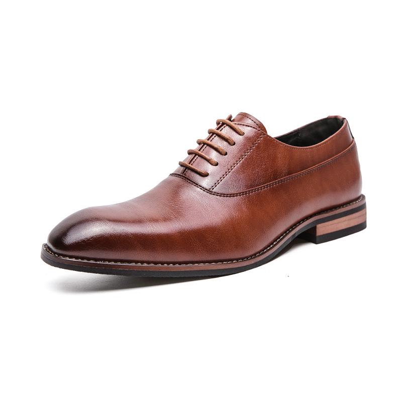 Men s Cross-Season Korean-Style Pointed-Toe Lace-Up Leather Shoes 43 коричневый