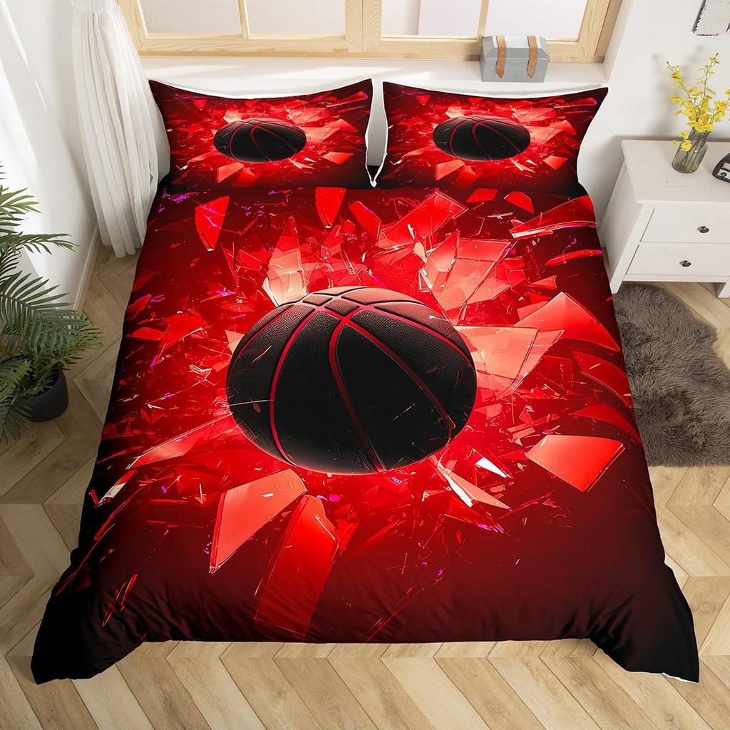 Sports Basketball Single Duvet Cover Bedding Set For Kids Boys Teens Basketball Comforter Quilt Cover Bedroom Collection 2Pcs