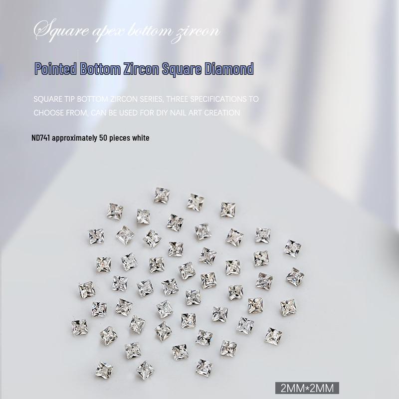 

Набор из 50 штук белых циркониевых украшений 5А для нейл-арта - квадратные и с заостренным дном