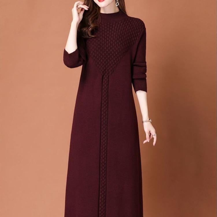Long Sweater Women's Knee-length Autumn and Winter Dress Women's Loose Knitted Sweater Dress Pullover