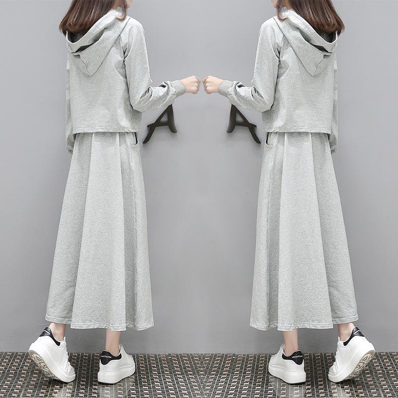 

Европейская мода ранней весны 2022 года: Женский свободный длинный свитер и юбка, комплект из двух предметов M серый