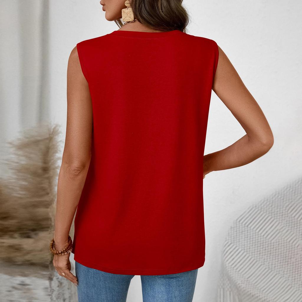 Damen Lässige Mode Knopfleiste Rundhals Ärmelloses T-Shirt Weste