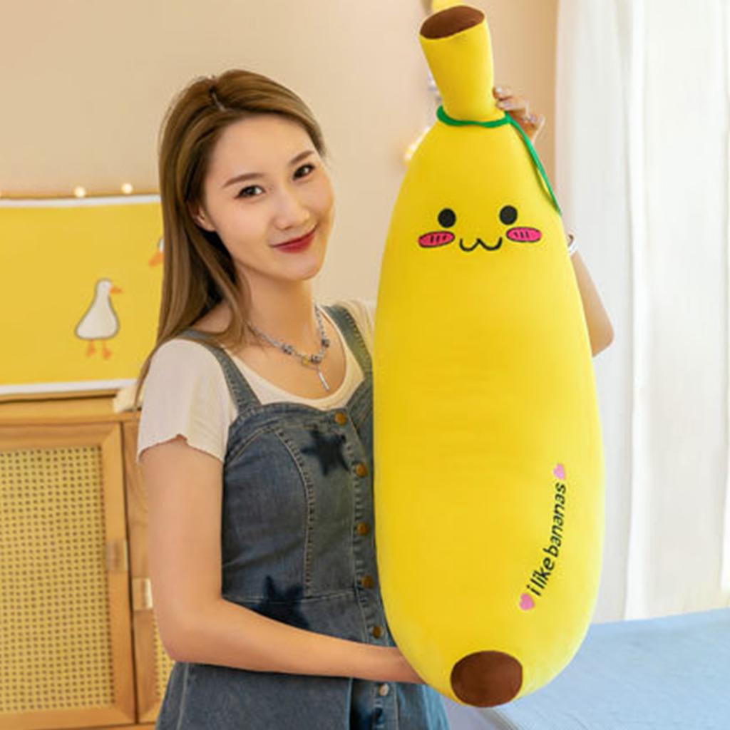 Pernă Moale de Pluș cu Fructe 80cm Pernă Mare Realistă de Banană cu Bumbac de Cristal Elastic Pluș Cadou Anul Nou Ziua Îndrăgostiților