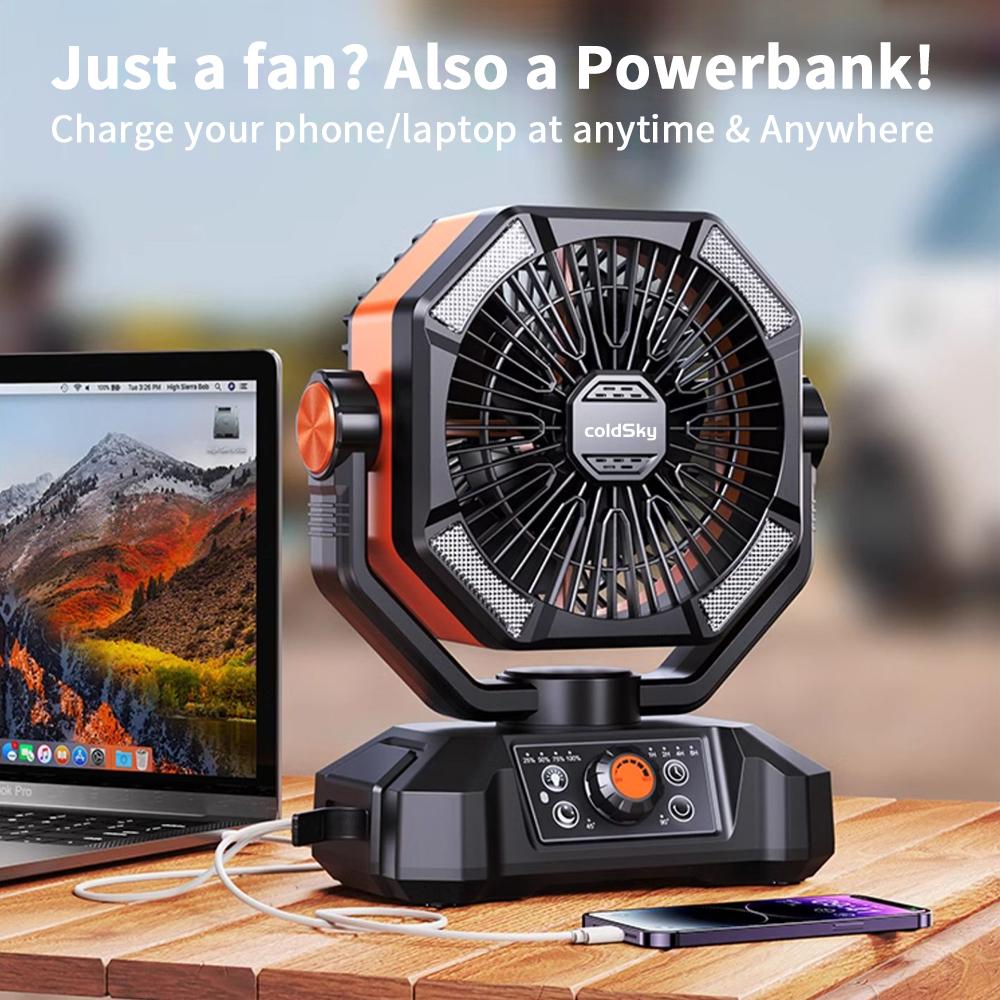 Ventilatore da Campeggio coldSky con Lanterna LED a 4 Luci 8 Velocità Ventilatore da Scrivania Batteria da 20000mAh Ventilatore Portatile da Esterno per Campeggio e Pesca all'Aperto