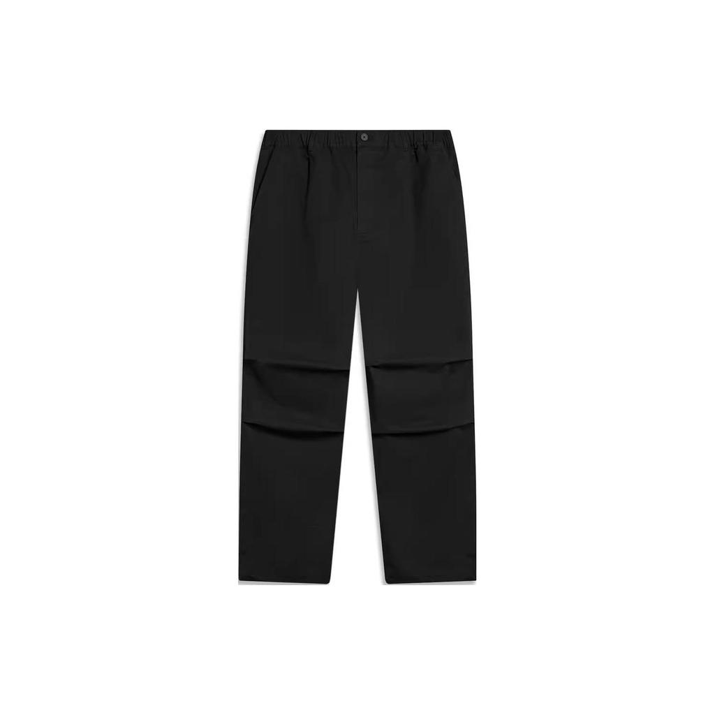 Li Ning Solid Color Mid Waist Straight Loose Casual Pants Men Bottoms Black AKXT789-1