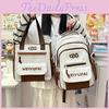 Color Blocked Simple Letter Print Student Backpack Shoulder Bag Set School For