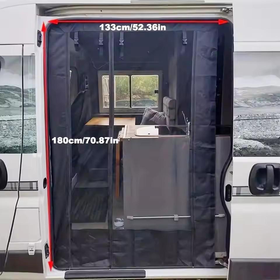 Breathable RV Door Curtain with Zipper – Mosquito Repellent Teslin Mesh, Strong Adhesive, 600D