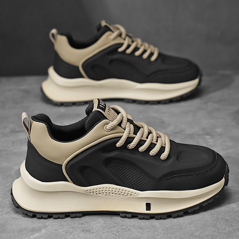 

Men s shoes 2025 spring and autumn new leather sports casual shoes youth trend versatile thick sole heightening dad shoes 39 чёрный