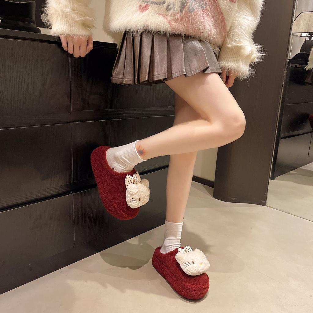 Wear Non-slip Soft-soled Women's Plush Cotton Slippers At Home 2025 Autumn and Winter New Cute Kitten Cotton Slippers Women