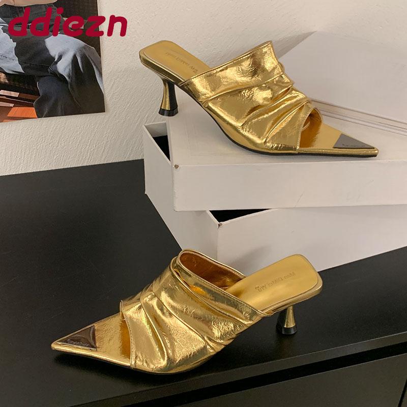 Female Slip On Footwear Shallow Ladies Medium Heels Shoes Pointed Toe Women Thin Heels Pumps Slides Sandals Shoes