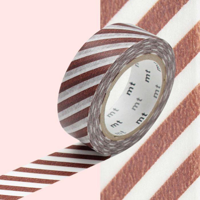Masking Tape MT 1,5 cm Rayé café et blanc