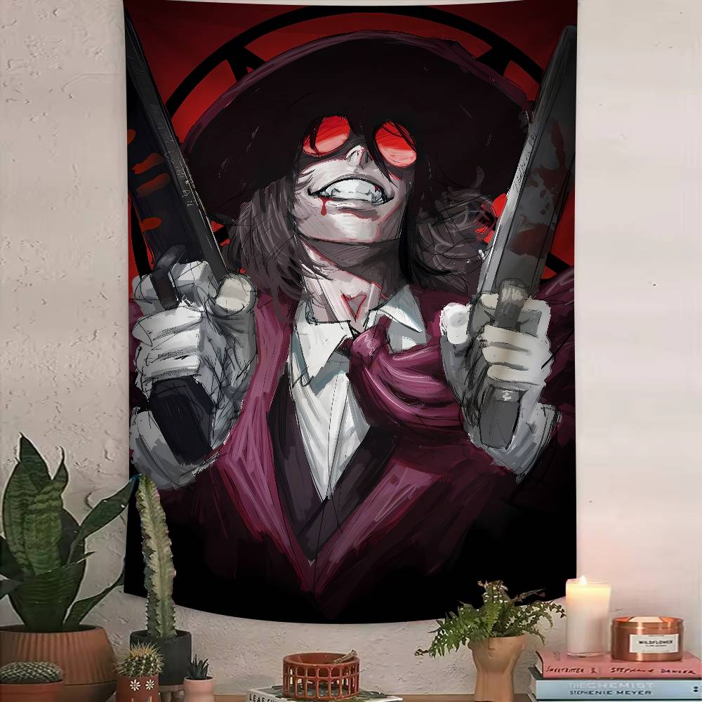 Cool Alucard Anime HHellsing Tapestry Art Printing Japanese Anime Wall Tapestry Anime Wall Hanging Home Decoration