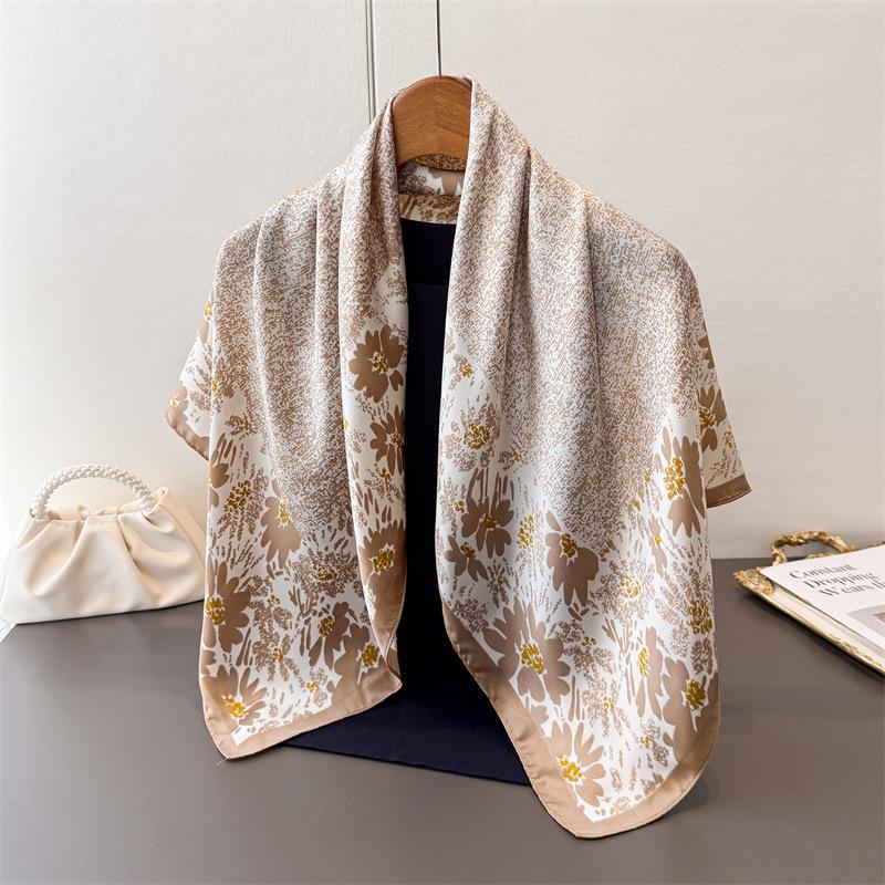 

Корейская версия имитации шелка, высококачественная печать, большой квадратный шарф, шелковый шарф, шаль, головной платок, шарф для защиты шеи, декоративный женский шарф 90*90cm