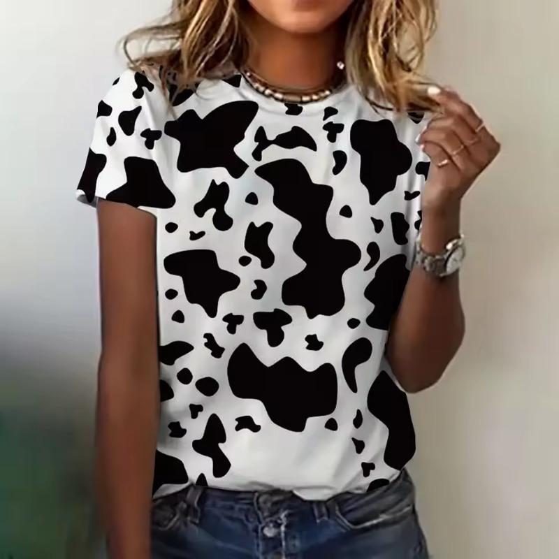 omen's Clothing Crew-neck 3D T-shirt Spotted Print Short-sleeved Casual Comfortable Top Ladies Elegant Loose T-shirt