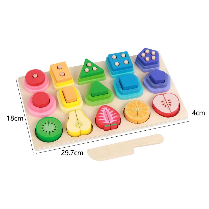 Montessori Wooden Sorting Stacking Toys Shape Color Sort Block Puzzles Toddler Geometric Stacking Toys for Baby Early Education