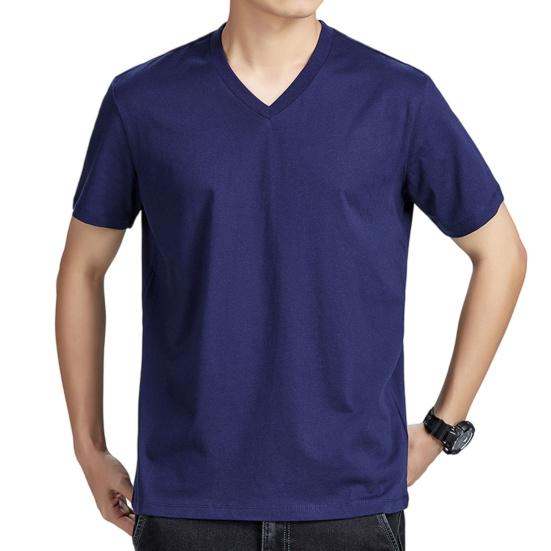 Men Tops Pure Color V-Neck Short Sleeve Tee Shirt Loose Fit Thin Breathable