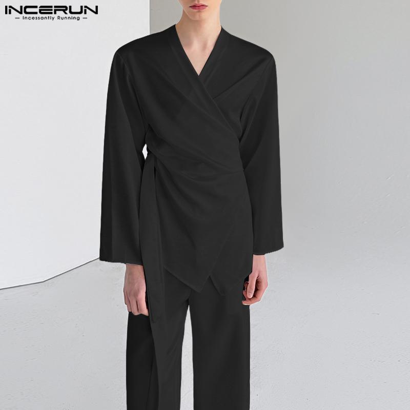 INCERUN 2PCS Men Long Sleeve Irregular TopsLong Straight Pants Sets Two Pieces Outfits