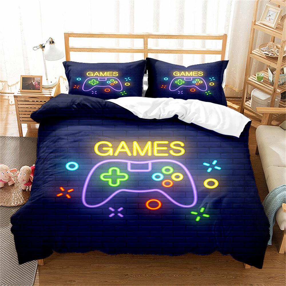Home Decor Gaming Themed Duvet Cover and Pillowcases, Gamepad Prints Pattern Bedding Set for Adult Boy Girl Bedroom Decoration