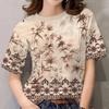 Short-sleeved T-shirt; women's round-neck short-sleeved shirt; 3D printed traditional ethnic clothing
