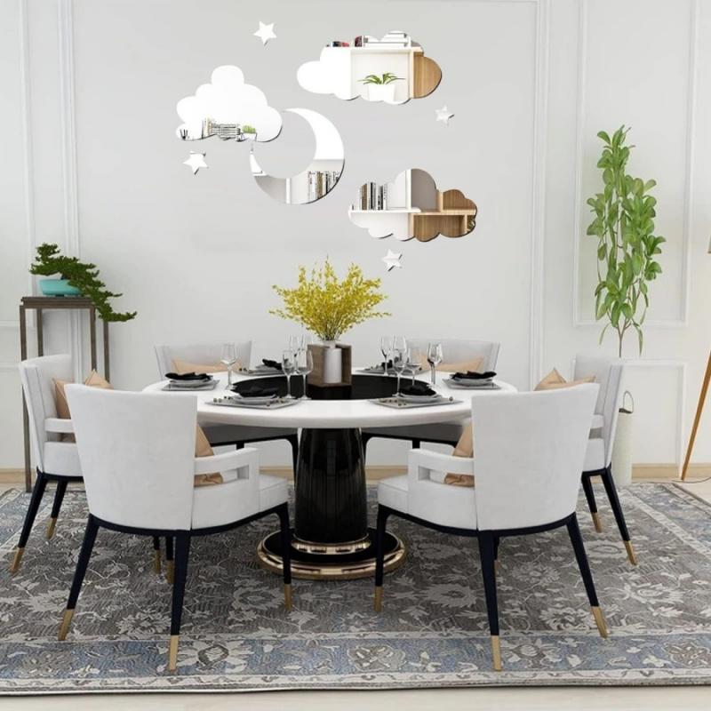 8pcs/setMoon Stars Clouds Mirror Wall Stickers Home Bedroom Living Room Dining Room Acrylic Decorative Wall Stickers
