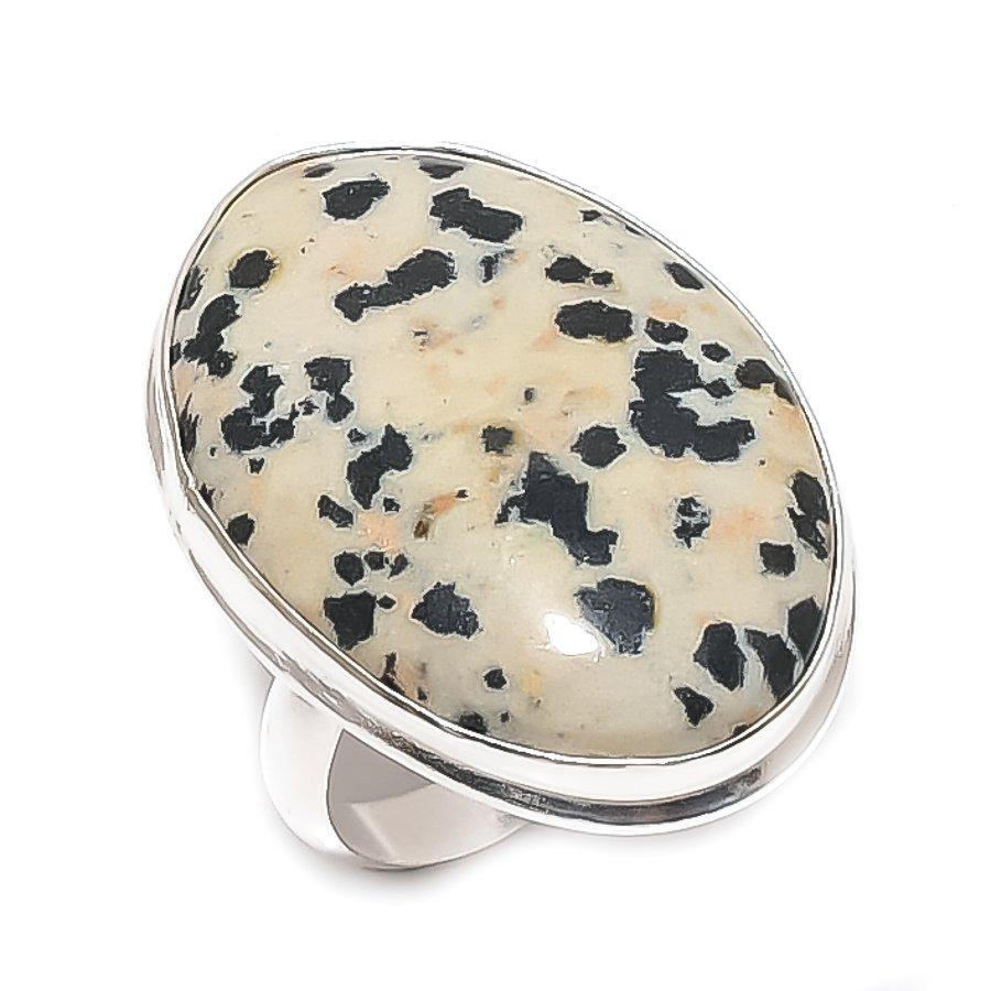 Dalmation Jasper Gemstone Handmade 925 Sterling Silver Jewelry Ring Size 8 L3o37