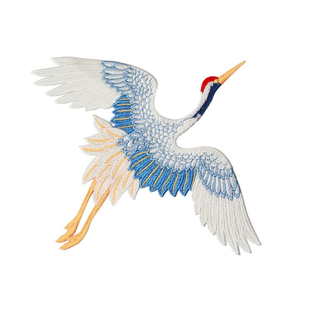 2pcs Large Red Crowned Crane Birds Sew On Blue Animal Birds Iron On Patches for Jeans