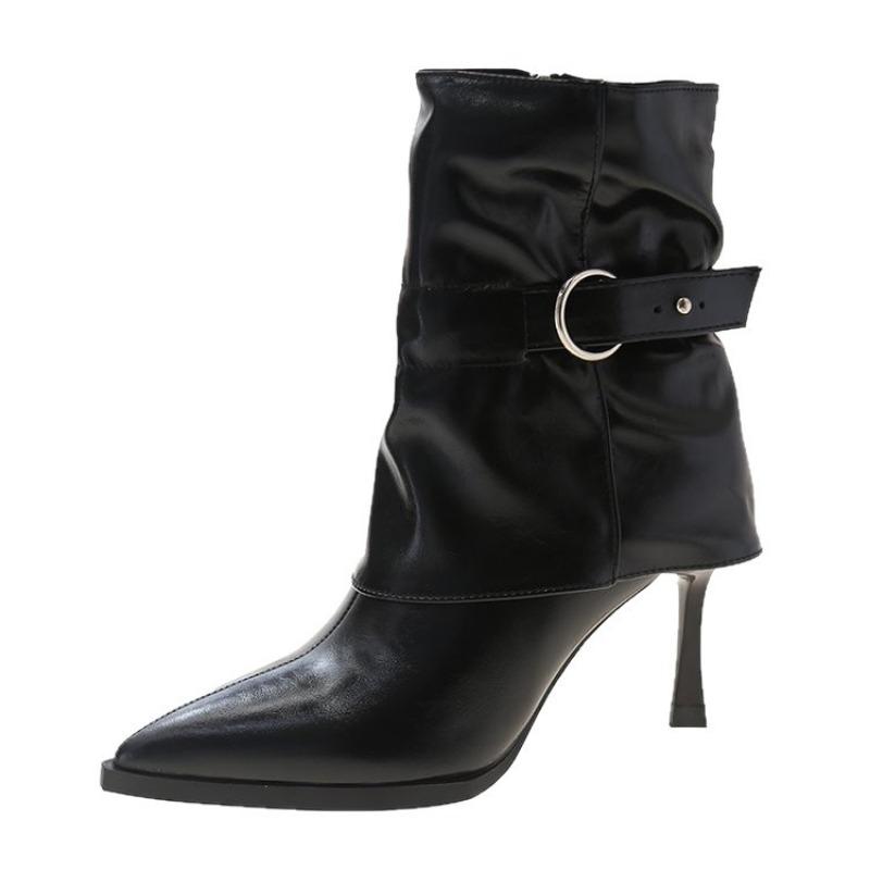 Vintage Pointed-toe High-heeled Ankle Boots, Women's Shoes