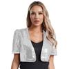 Women Glitter Sequin Cardigan Cropped Jacket Short Sleeve Open Front Fully Lined Stylish Club Cover Up