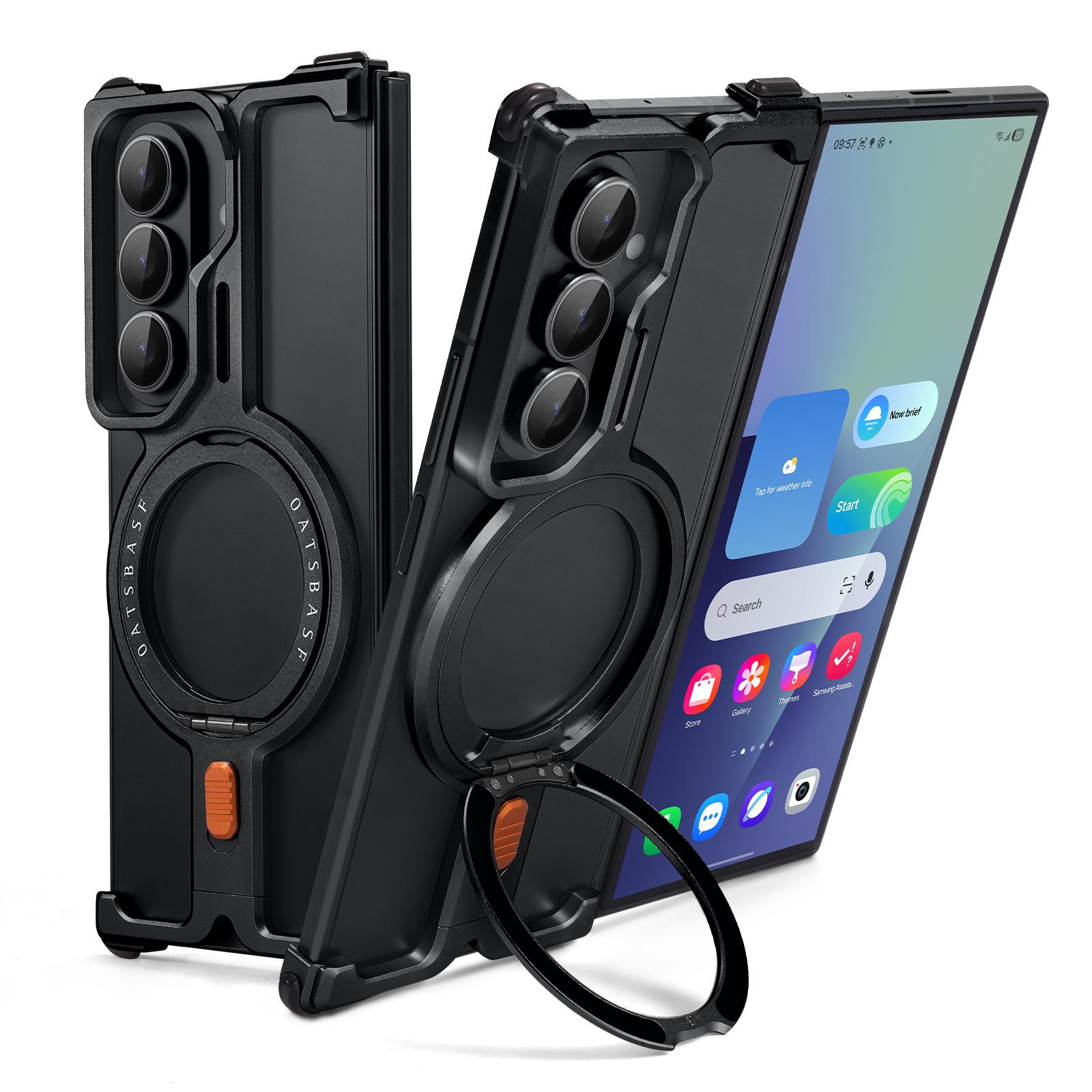 

Oatsbasf Metal Magnetic Phone Case for Samsung Galaxy Z Fold 7 with Stand 360°Rotating for Magsafe Wireless Charging Frameless Galaxy Z Fold7 чёрный