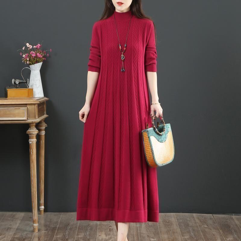NEW Autumn Winter Covering Belly Dress Middle Aged Elderly Mother Retro Long Knitted Sweater Dresses Vestidos
