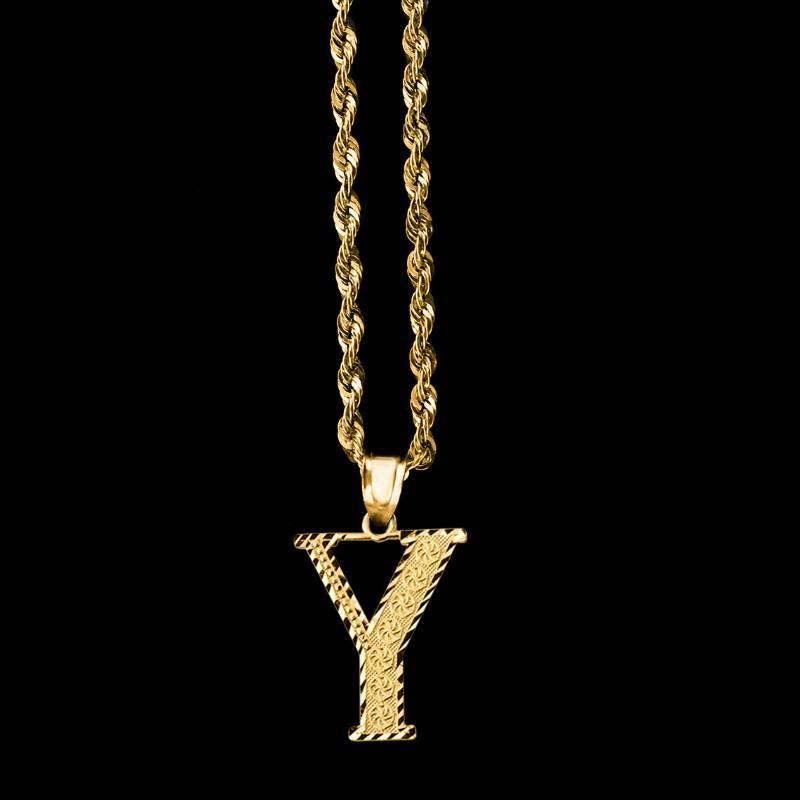 Gold Plated Initial Letter Pendant Necklaces A-Z Rope Chain Adjustable Jewelry Gift for Women Men Graduation Y