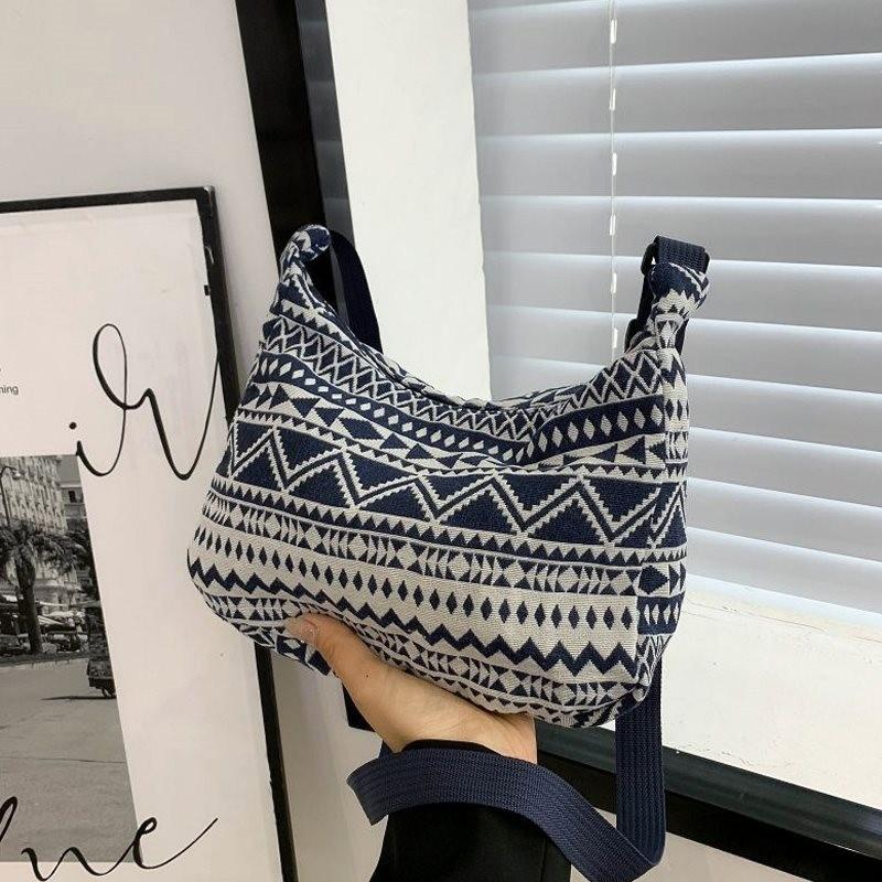 Stylish Durable Canvas Bucket Bag For Women With Embroidered Design And Wide Shoulder Strap