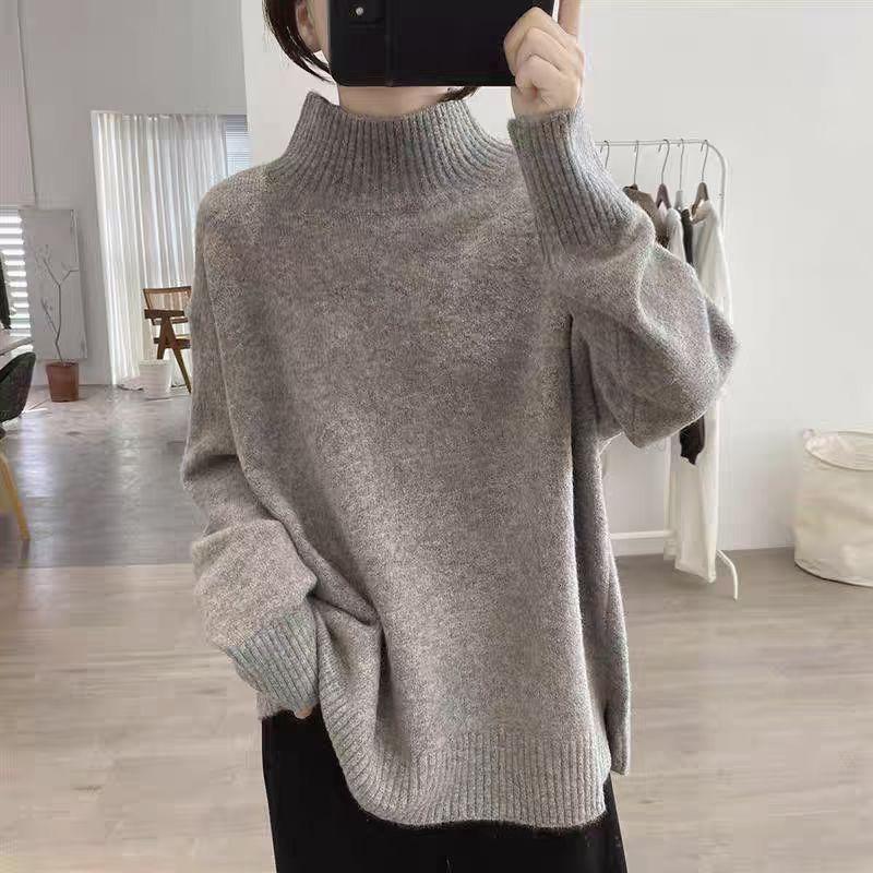 Sweater for Women Autumn Winter Thickened Warm Knitted Stretchy Long Sleeve High-neck Tops