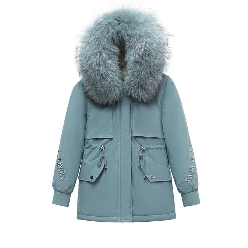 Pie overcome women's winter new plush removable liner cotton-padded clothes women's letter embroidered large fur collar cotton-padded clothes
