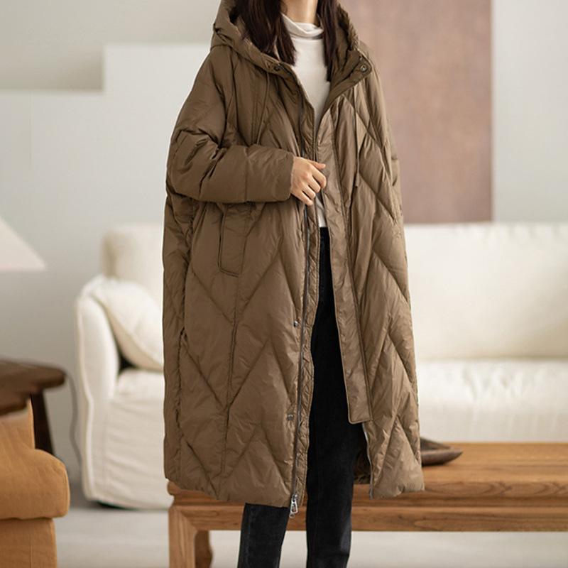 Oversized Thicken Down Jacket Women Winter Retro Hooded Coat Warm Parker Overcoat