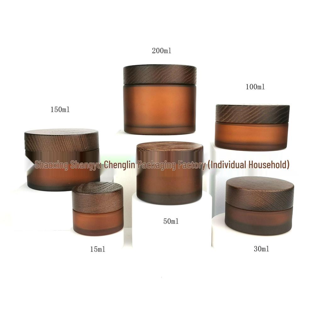 Confezione in Legno di Bambù per Crema Viso Cosmetica: Flaconi in Vetro Ambrato Satinato da 50g, 100g, 150g e 200g.