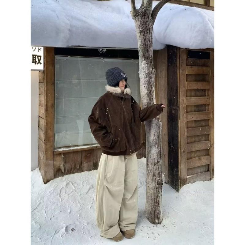 Unisex Vintage Brown Black Cotton Puffer