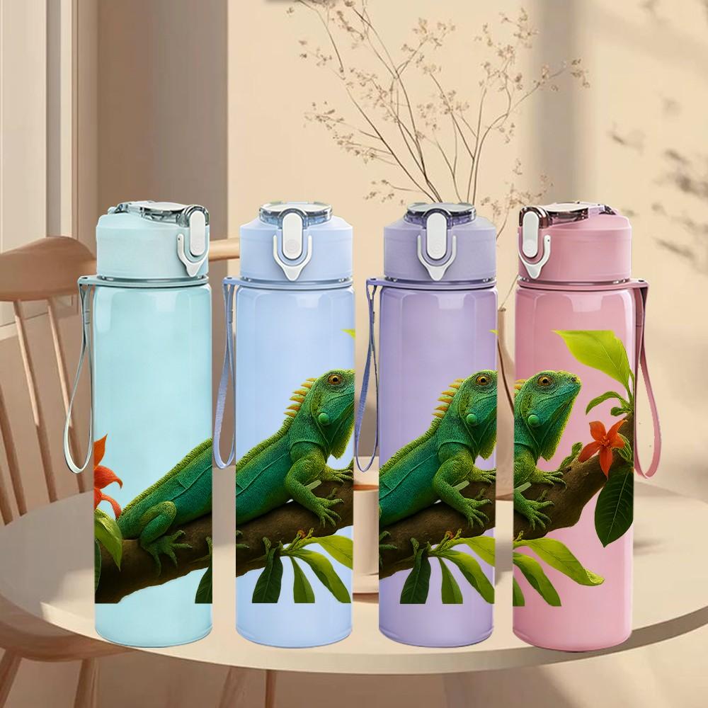 1PC Parrot Tropical Branch Leaf Print 750ml Color Plastic Sports Water Bottle Leakproof Flip Straw Lid Suitable for Sports Office Home Use