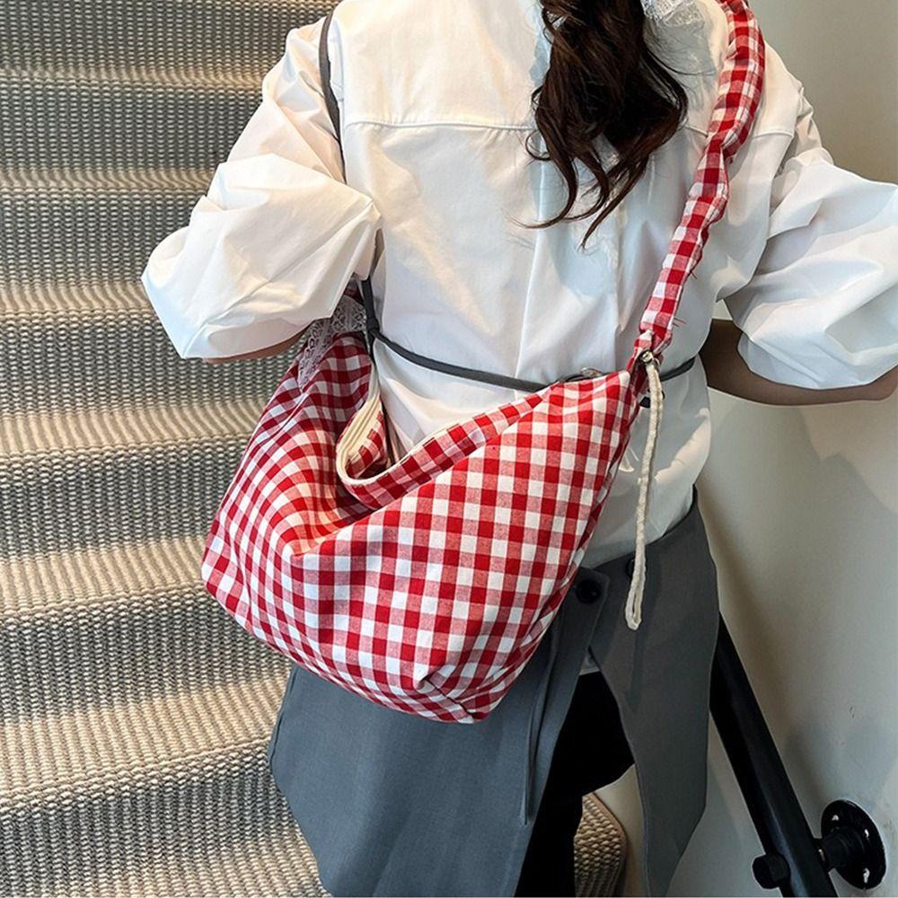 Plaid Crossbody Bag Half Moon Handbags Fashion Hobos Shoulder Bag Women