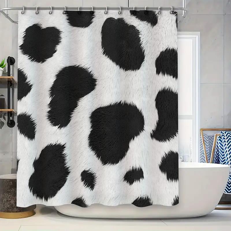 Animal Print Shower Curtain with Black Spots Waterproof Fabric for Bathroom Decor White Black