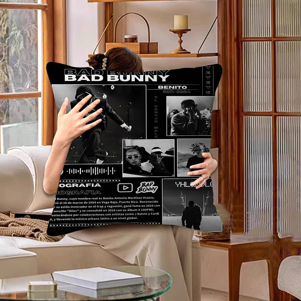 Popular B-Bad B-Bunny Singer Cushion Cover Pillow Cover Decor Pillowcase Printed Cushion Case For Couch