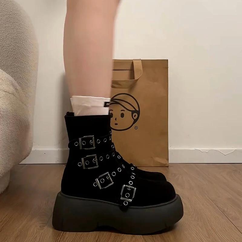 Autumn Winter Platform Thick Bottom Women Ankle Boots Fashion Female Height Increase Short Booties