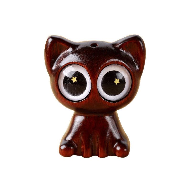 Rosewood Starry-Eyed Cat Keychain Charm - Creative Wood Carving Pendant for Phone and Bag Accessory