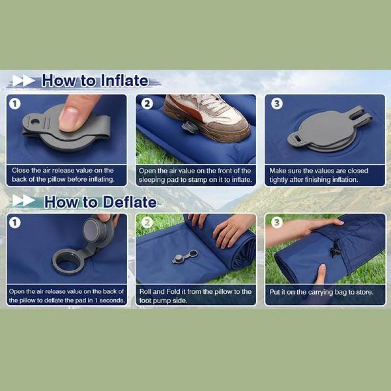 1PC Camping Sleeping Pad Inflatable Waterproof Sleeping Pad with Built-in Pump, Foot Operated Ultra Thick Durable