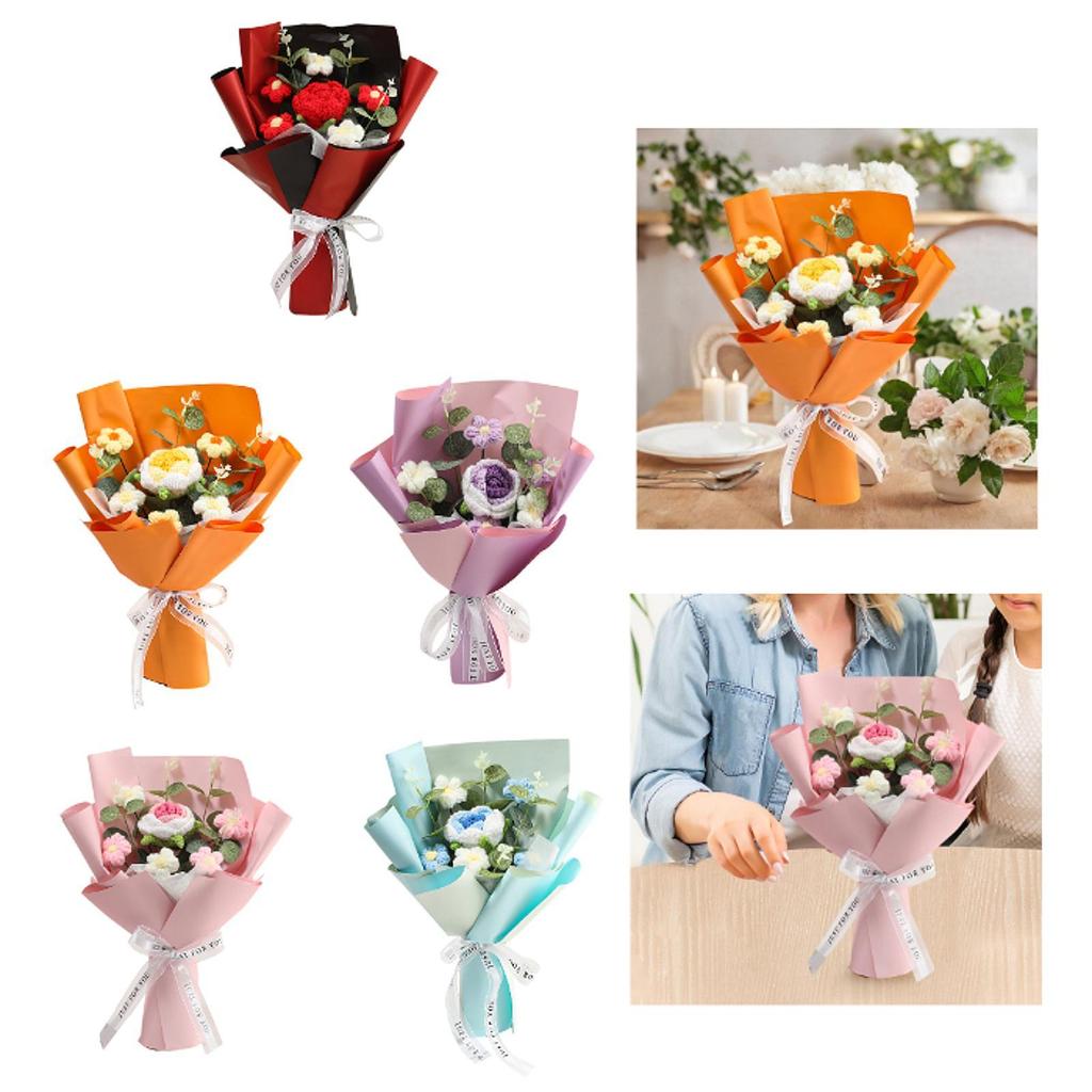 Crochet Flower Bouquet Decoration Fake Flowers Handmade Knitted Artificial Flower for Wedding Mum Graduation Home Girlfriend