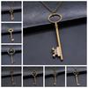 2 Colors Antique Silver Color Antique Bronze Color Vintage Key Pendant Necklace For Women Long Chain Metal Chain Necklace