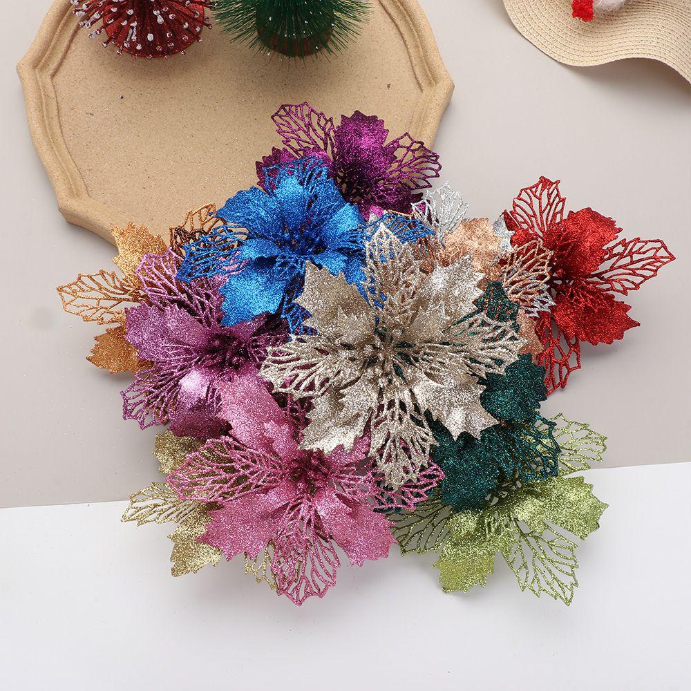 New Glitter Artifical Fake Flowers Christmas Tree Decorations Home Xmas Ornaments Christmas Flowers
