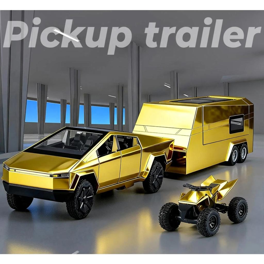 1/32 Złoty Tesla Cybertruck Off Road Pickup Truck Stop Metalowy Odlewany Model Samochodu Chłopięca Zabawka Idealne Prezenty Urodzinowe na Święta