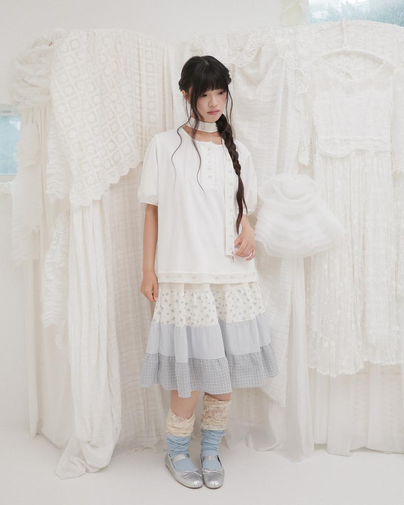 Phased Blooming Garden Patchwork Skirt_White