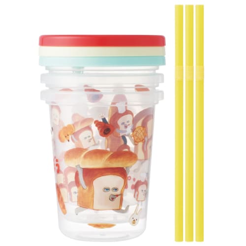 Skater SIH3ST Tumblers with Straws, Set of 3, 320ml, Made in Japan, Bread Thief Design